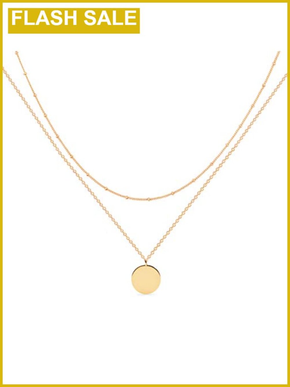 Layered Pendant Necklace Set 18K Gold Plated Brass Choker and Long Chain